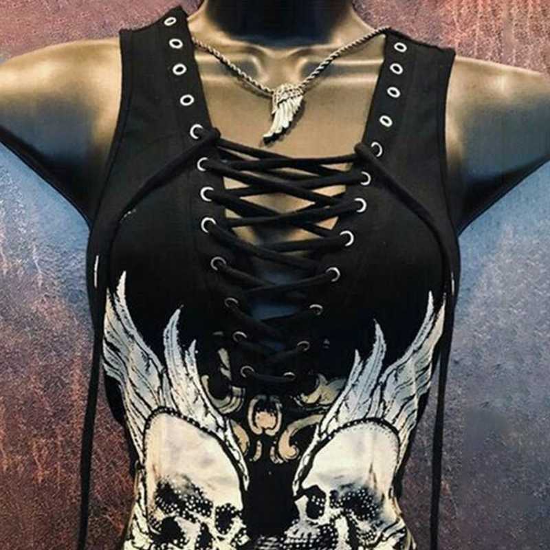 Skull Print Tie Rope Tank Top