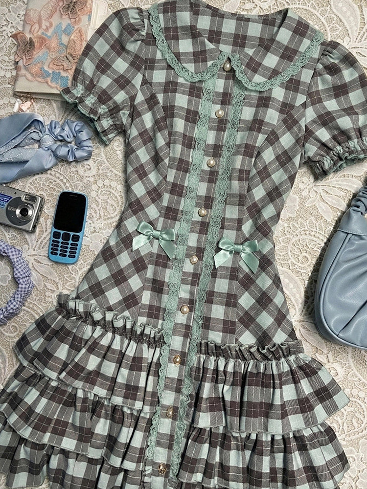 retro green plaid dress