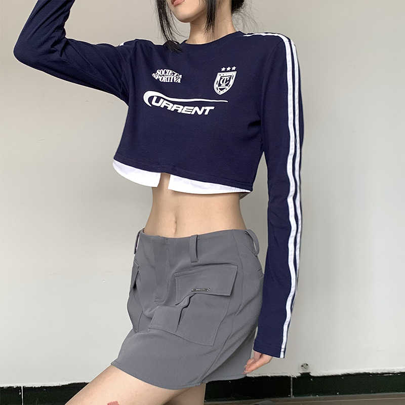 Acubi Sporty Fake Two-piece Long-sleeved Top