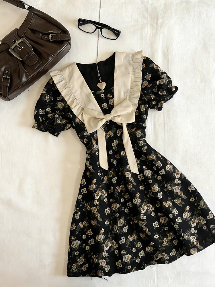 retro floral bow dress