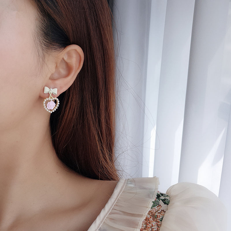 hearts pearls kawaii earrings