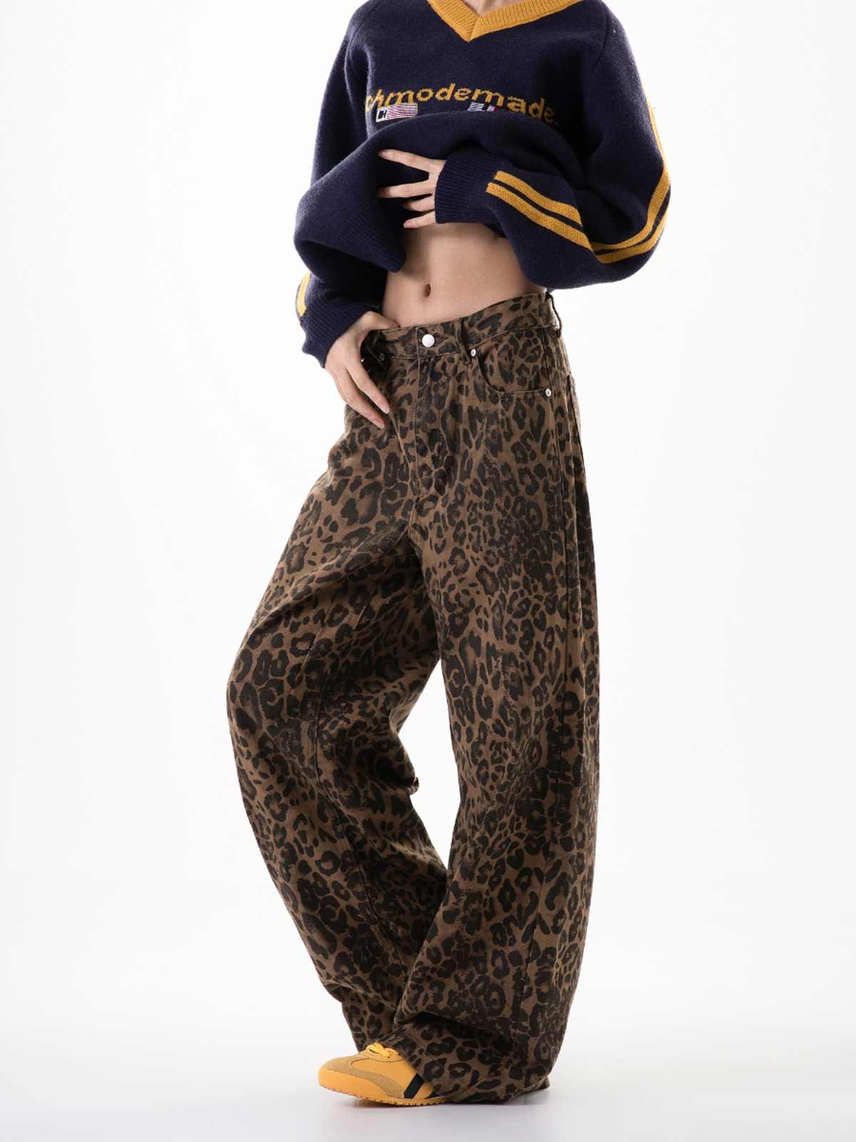 Retro Leopard Wide Leg Pants