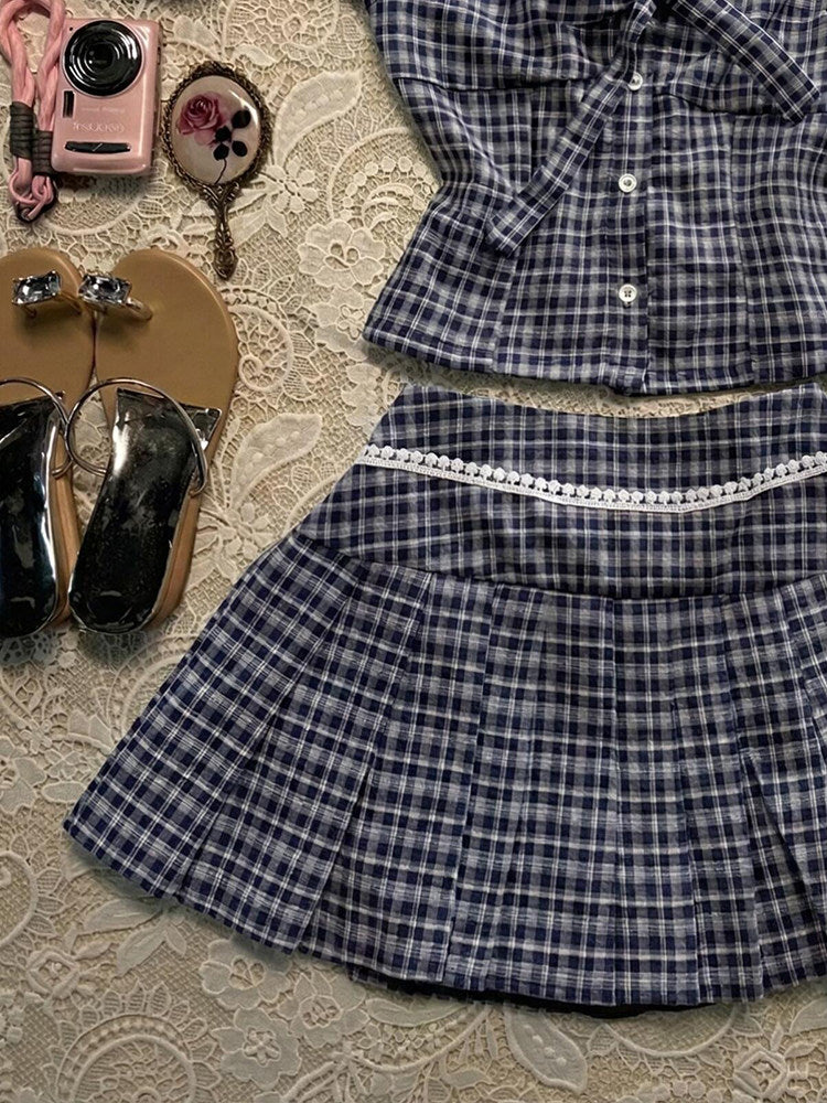 navy plaid shirt suit
