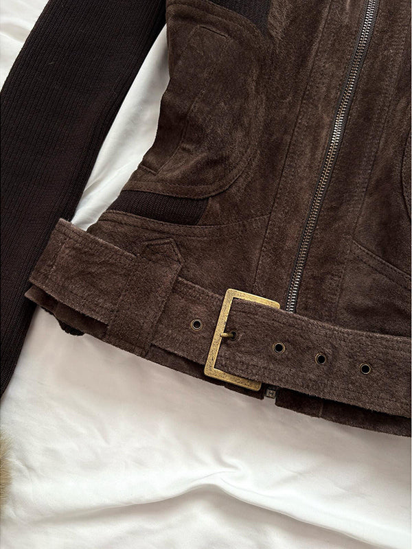 brown slim zipper jacket