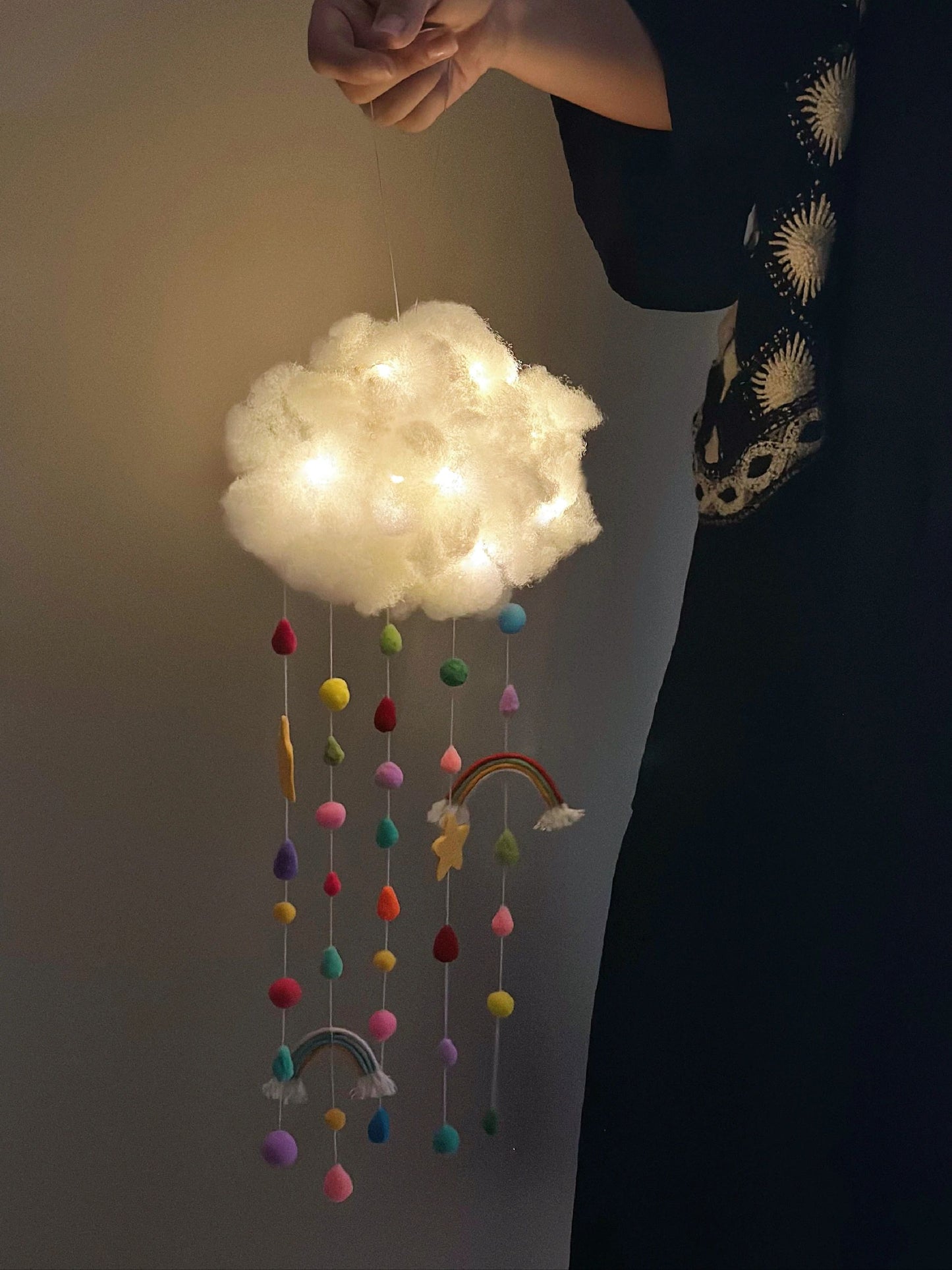 diy cloud rainbow fur ball wind chime pendant