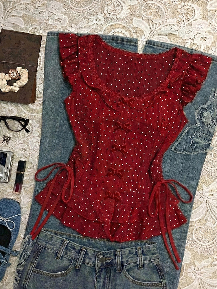 polka dots ruffled shirt