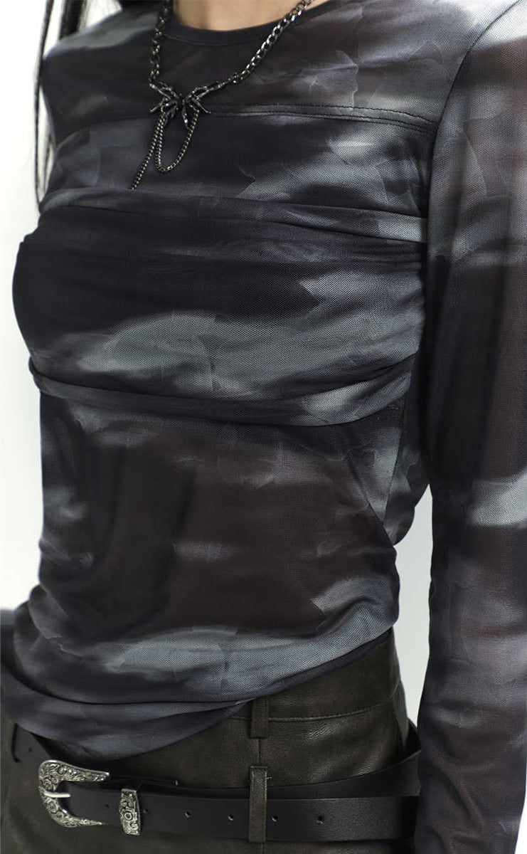 Acubi Tie-dyed Mesh Long-sleeved Top