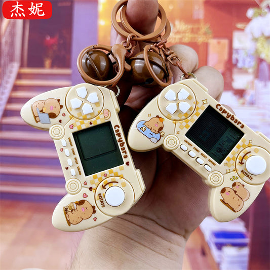Kapibara retro Tetris game console keychain doll