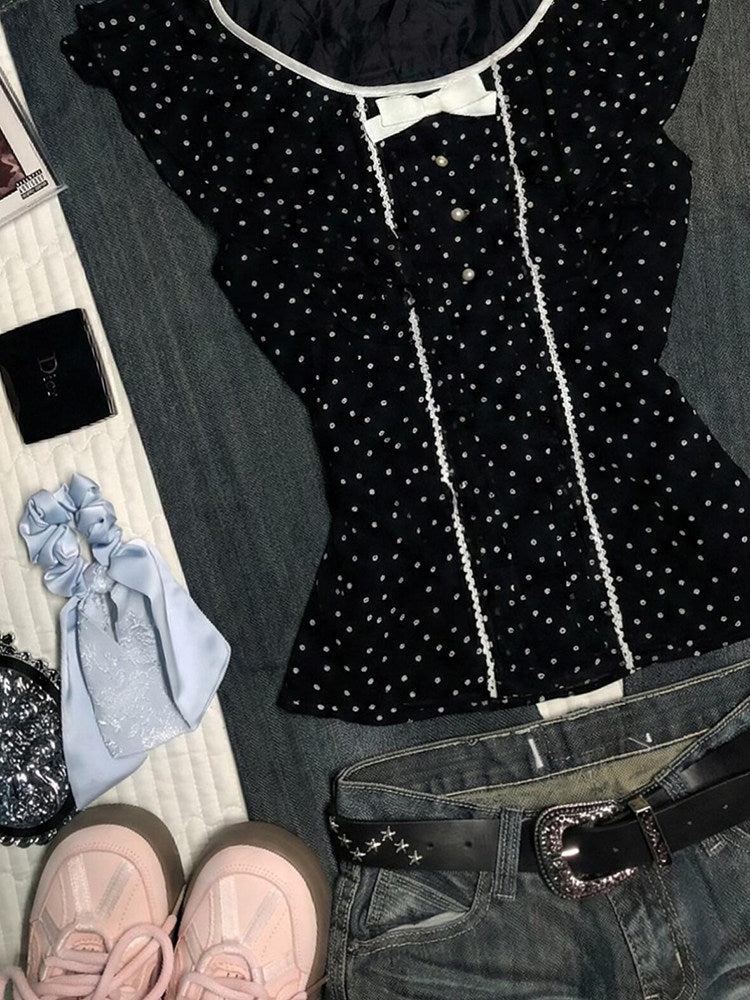 dark coquette polka dots shirt