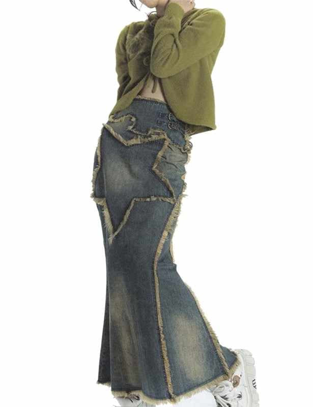 Y2K Vintage Star Maxi Denim Skirt