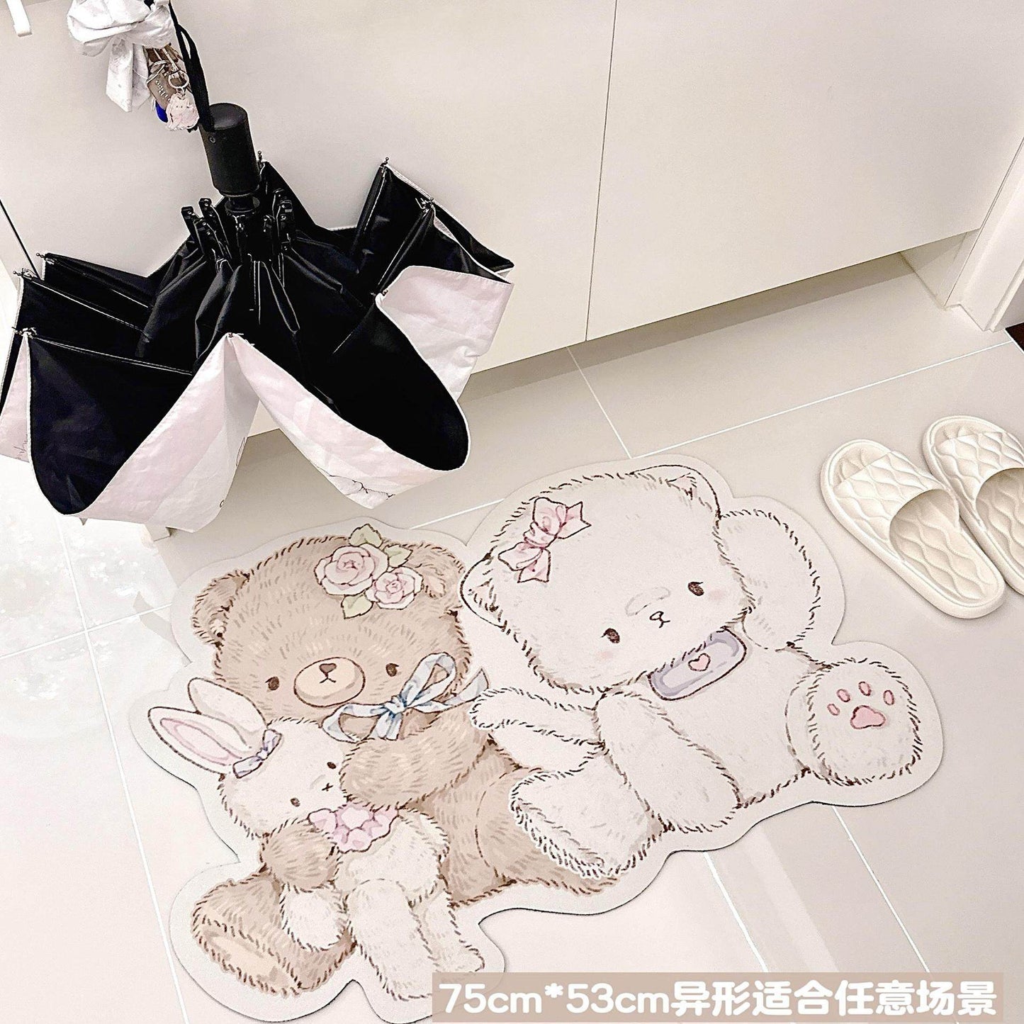 kawaii diatom mud floor mat Little Bear and Kitten Alien Diatom Mud Floor Mat (75cm*53cm)