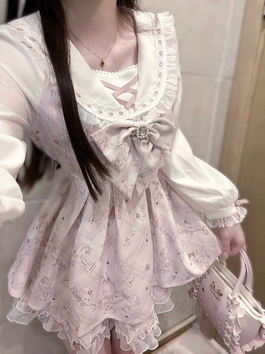 Retro Pink Two-piece Shirt Dress