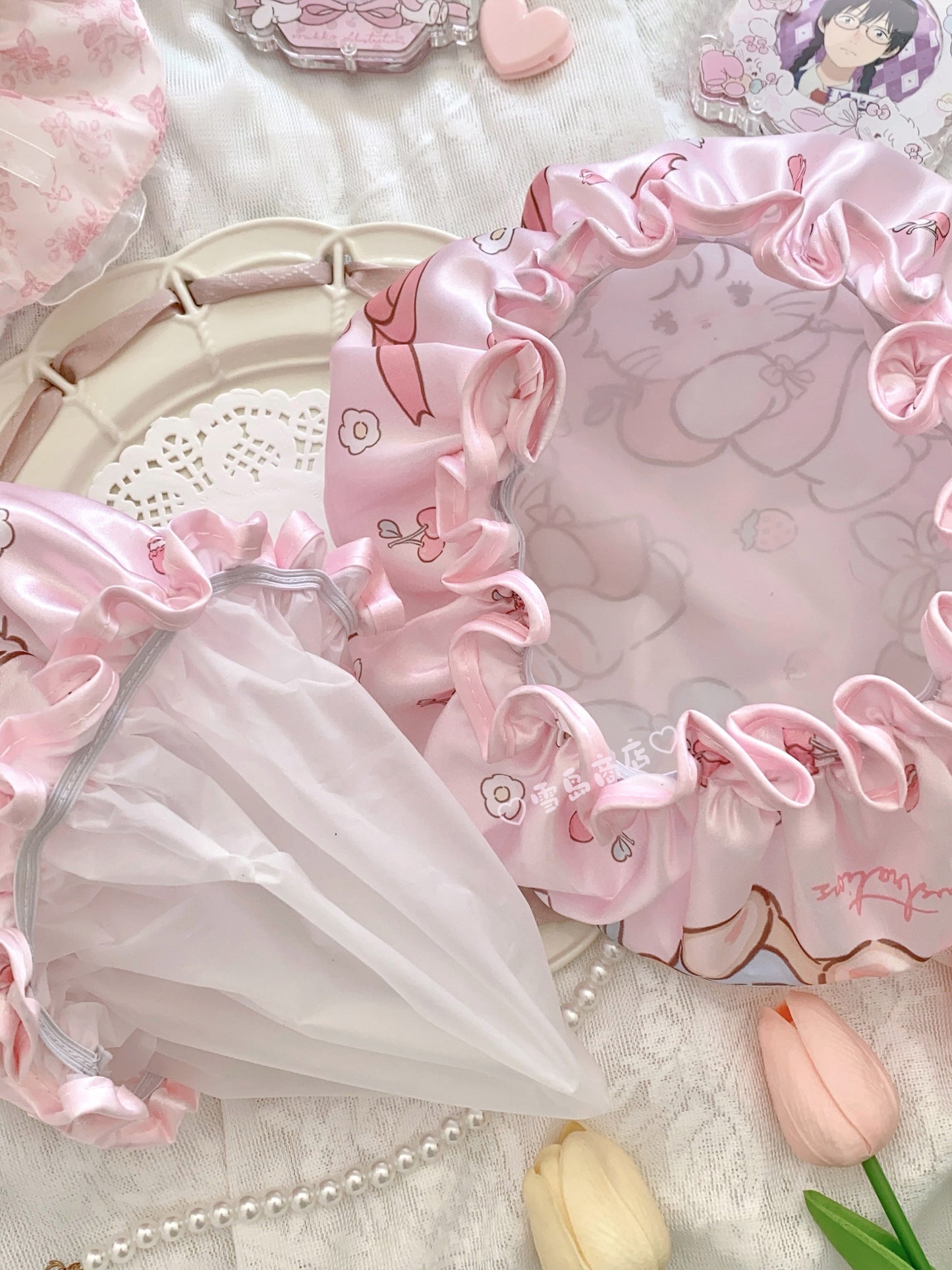 kawaii pink shower cap
