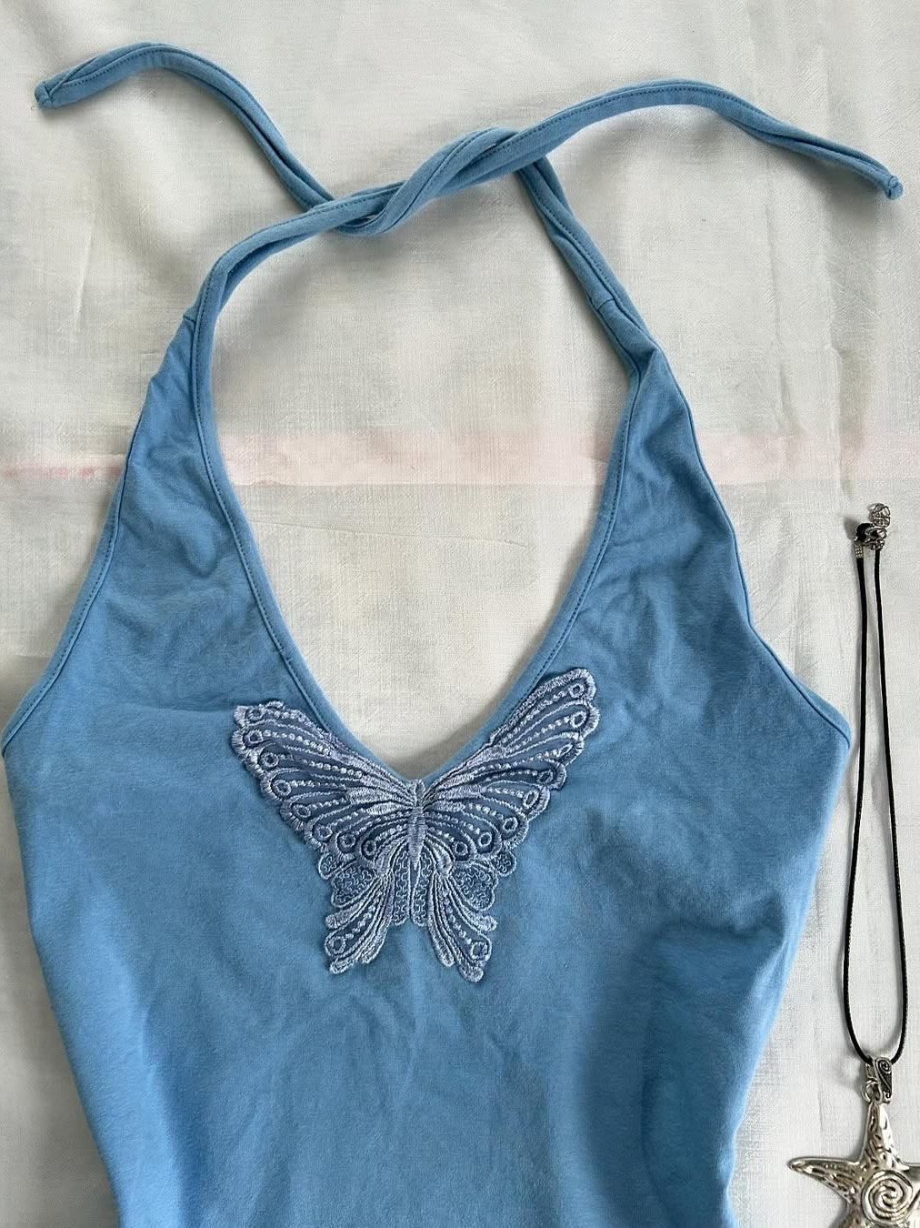 blue butterfly tank top
