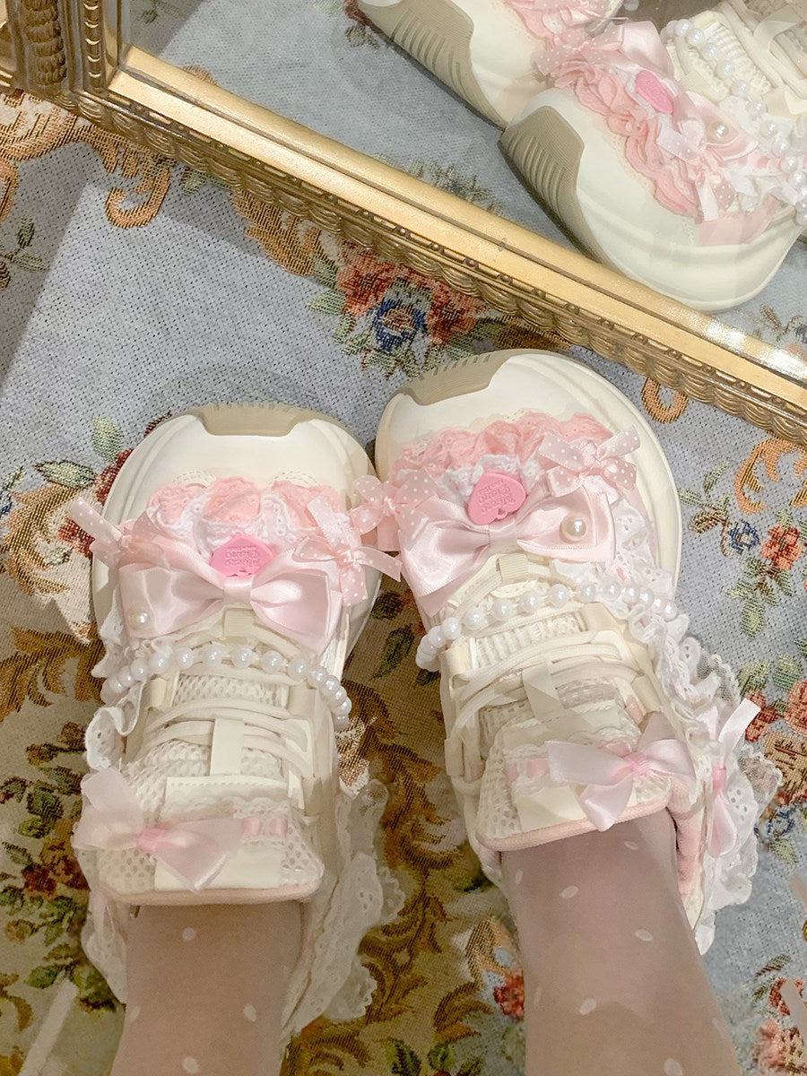 pink lace kawaii platform sneakers