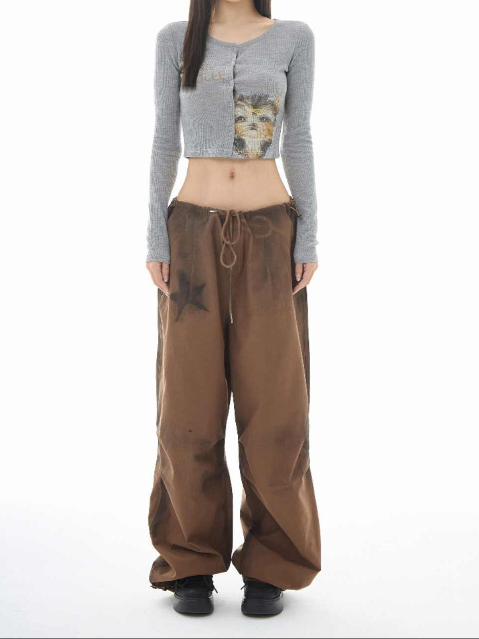 Y2K Star Girl Smudged Paratrooper Pants