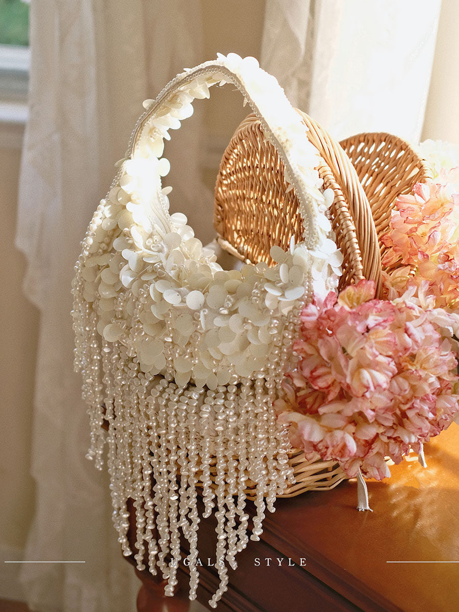 French woven pearl tassel underarm clutch bag