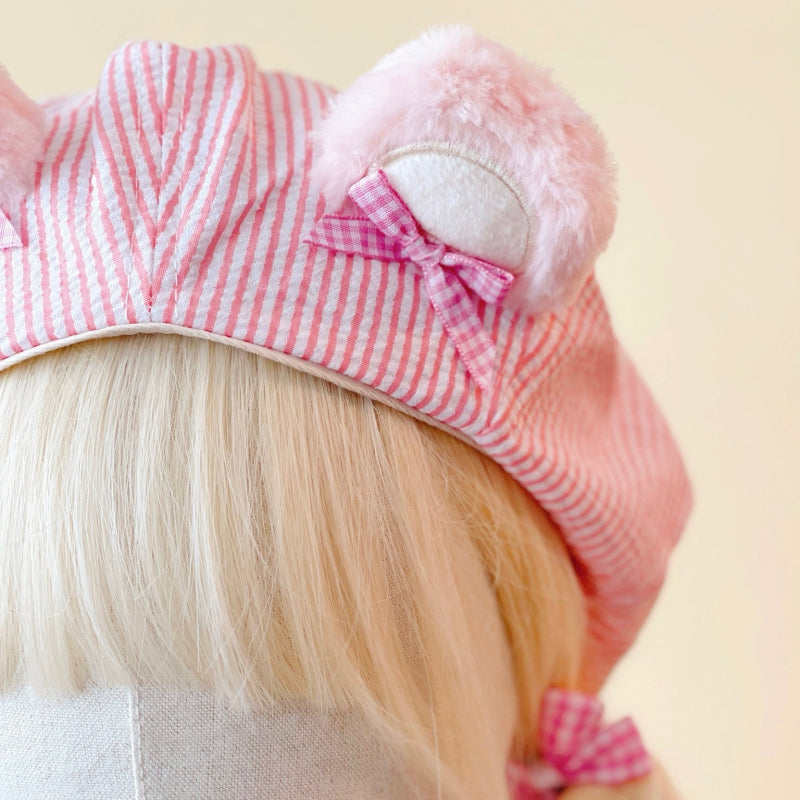 pink handmade plush bear ears beret