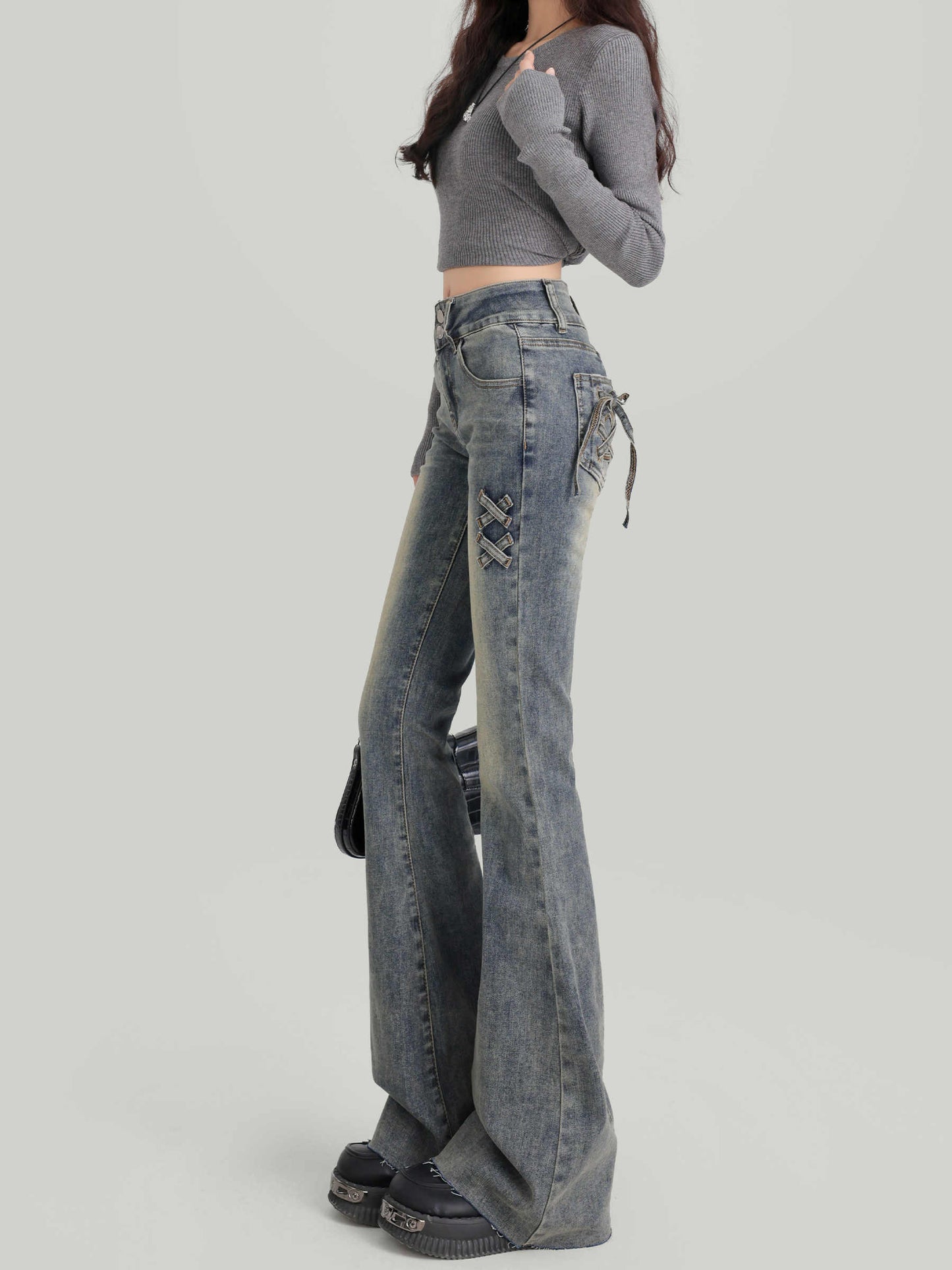 Coquette Double Button Bell Bottom Jeans