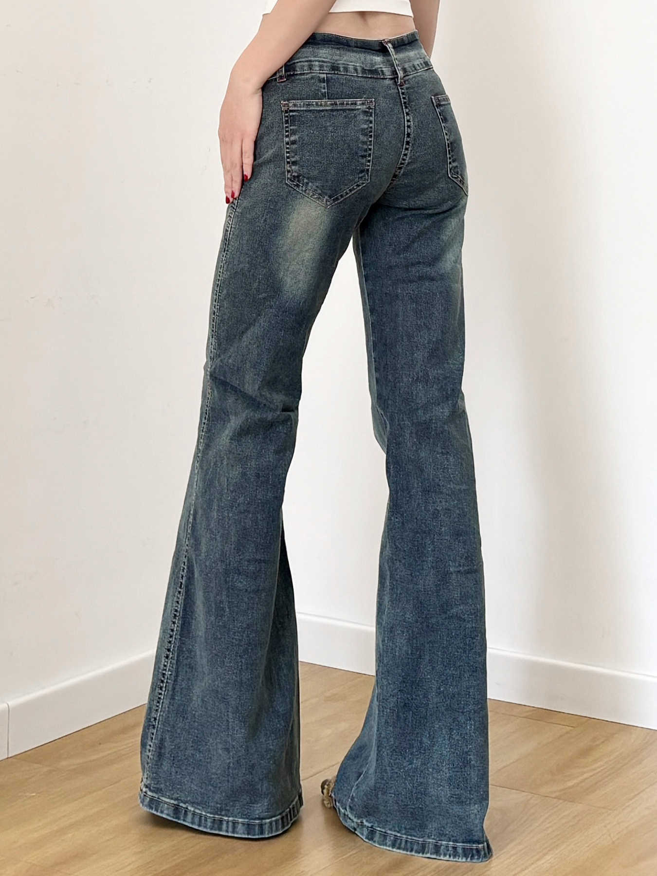 Y2K Retro Distressed Blue Bell Bottom Jeans