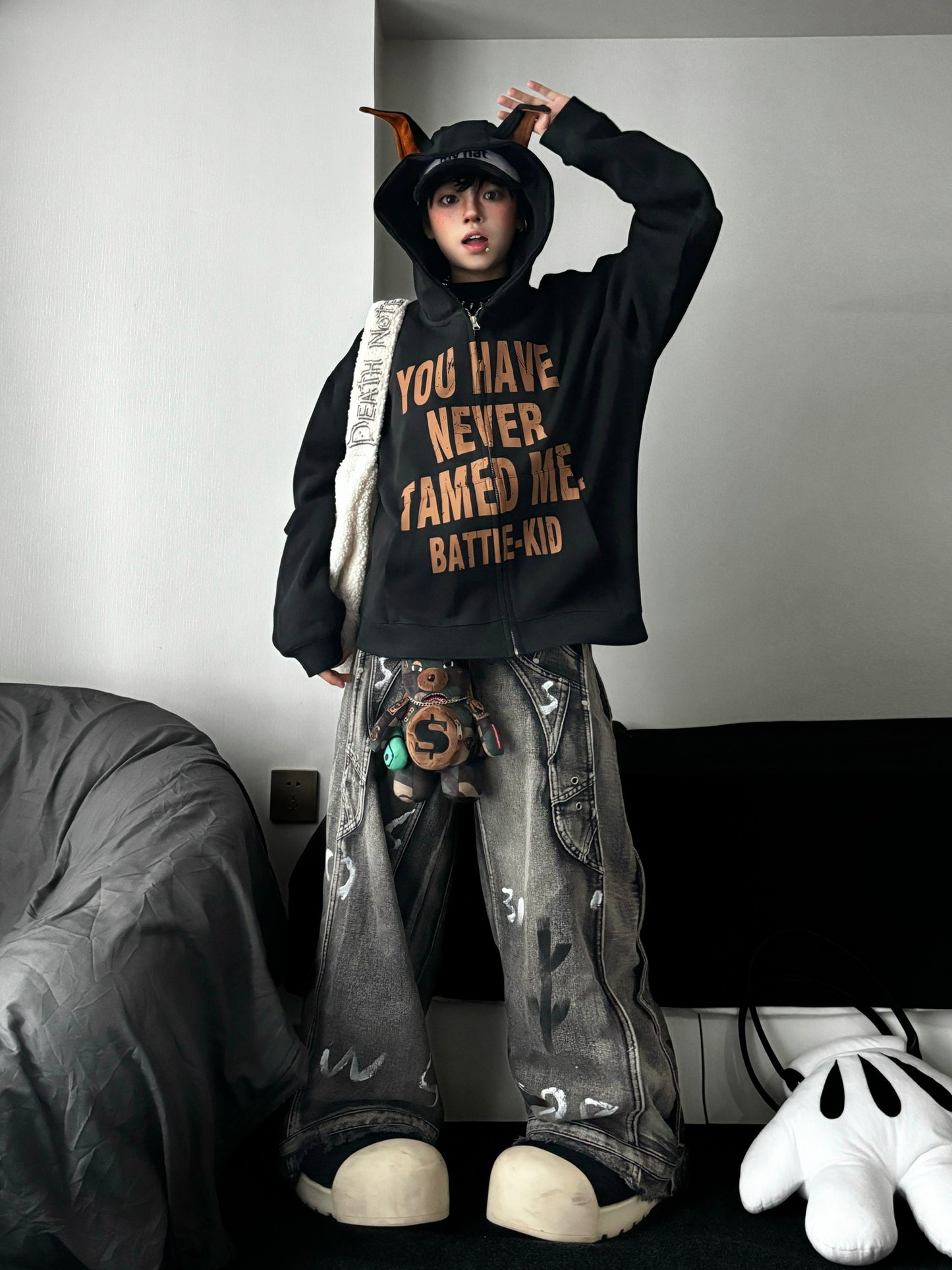 Vintage Distressed Graffiti Oversized Jeans