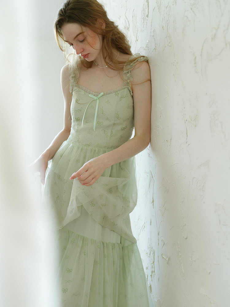 Green Fresh Fairy Suspender Mesh Dress