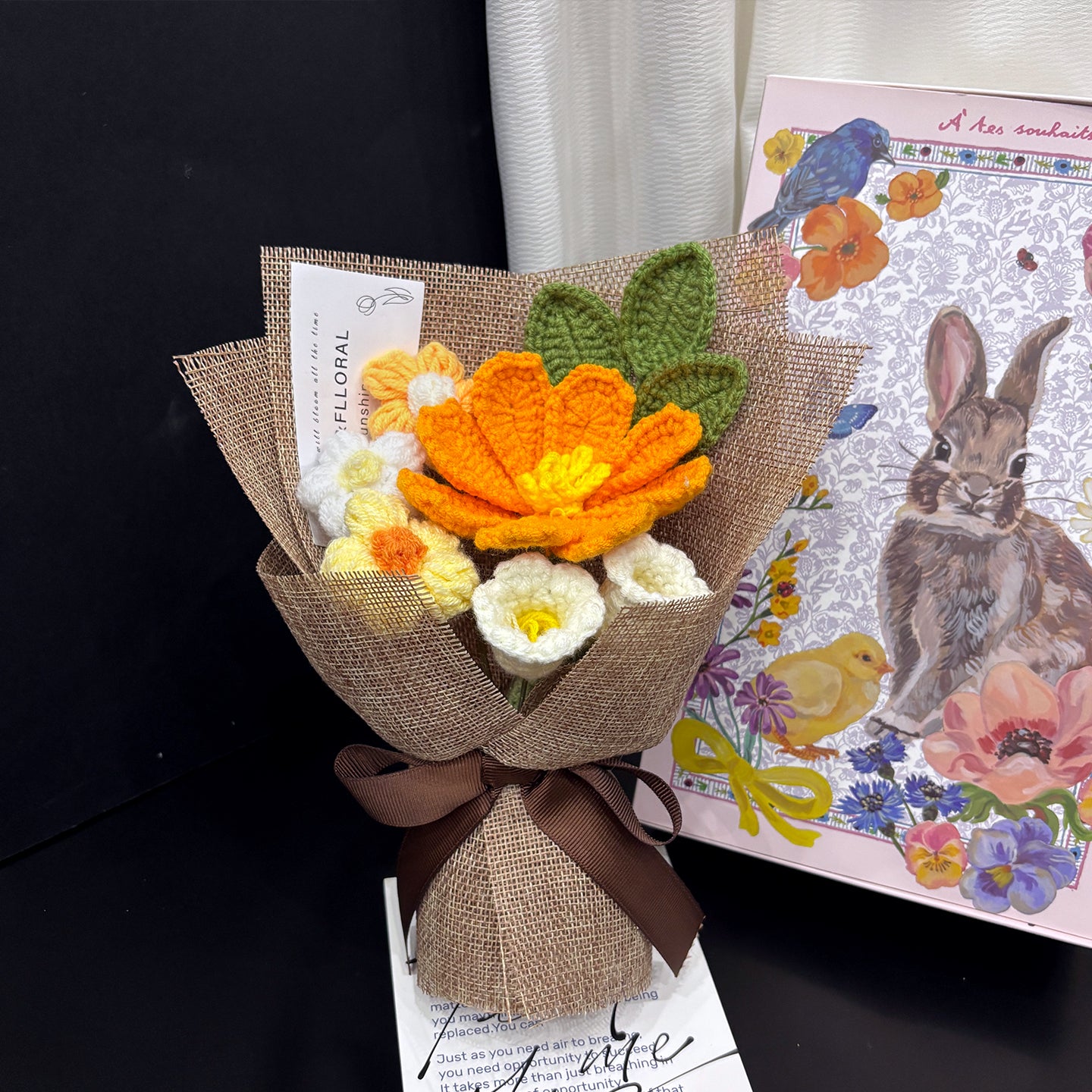 Hand-knitted small flowers bouquet