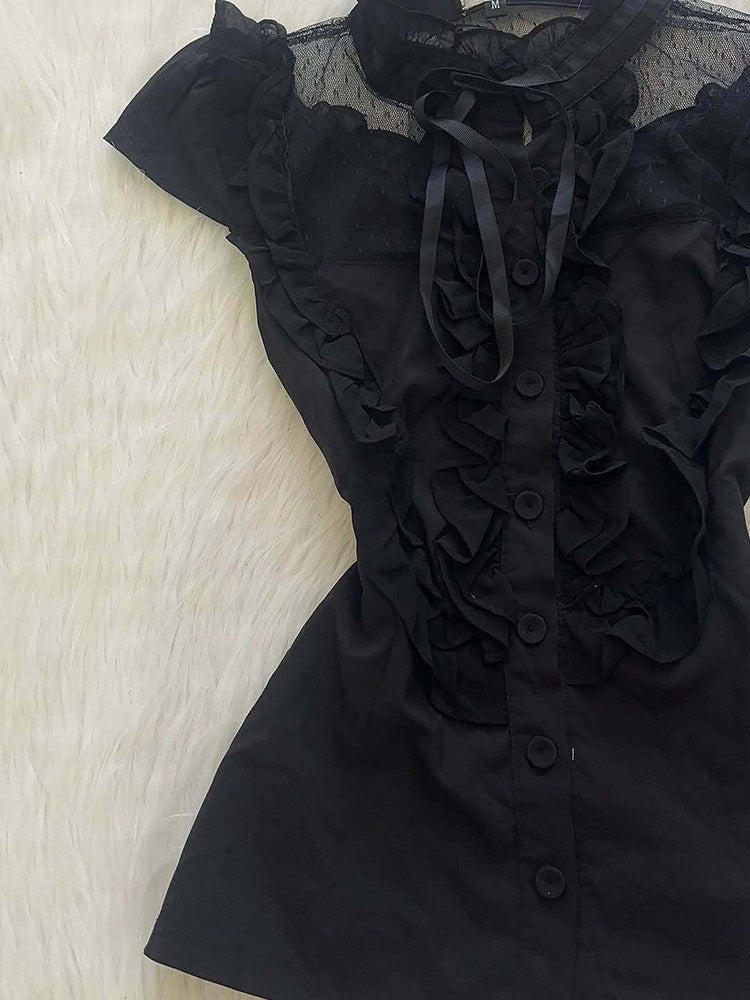 dark coquette mesh bow shirt