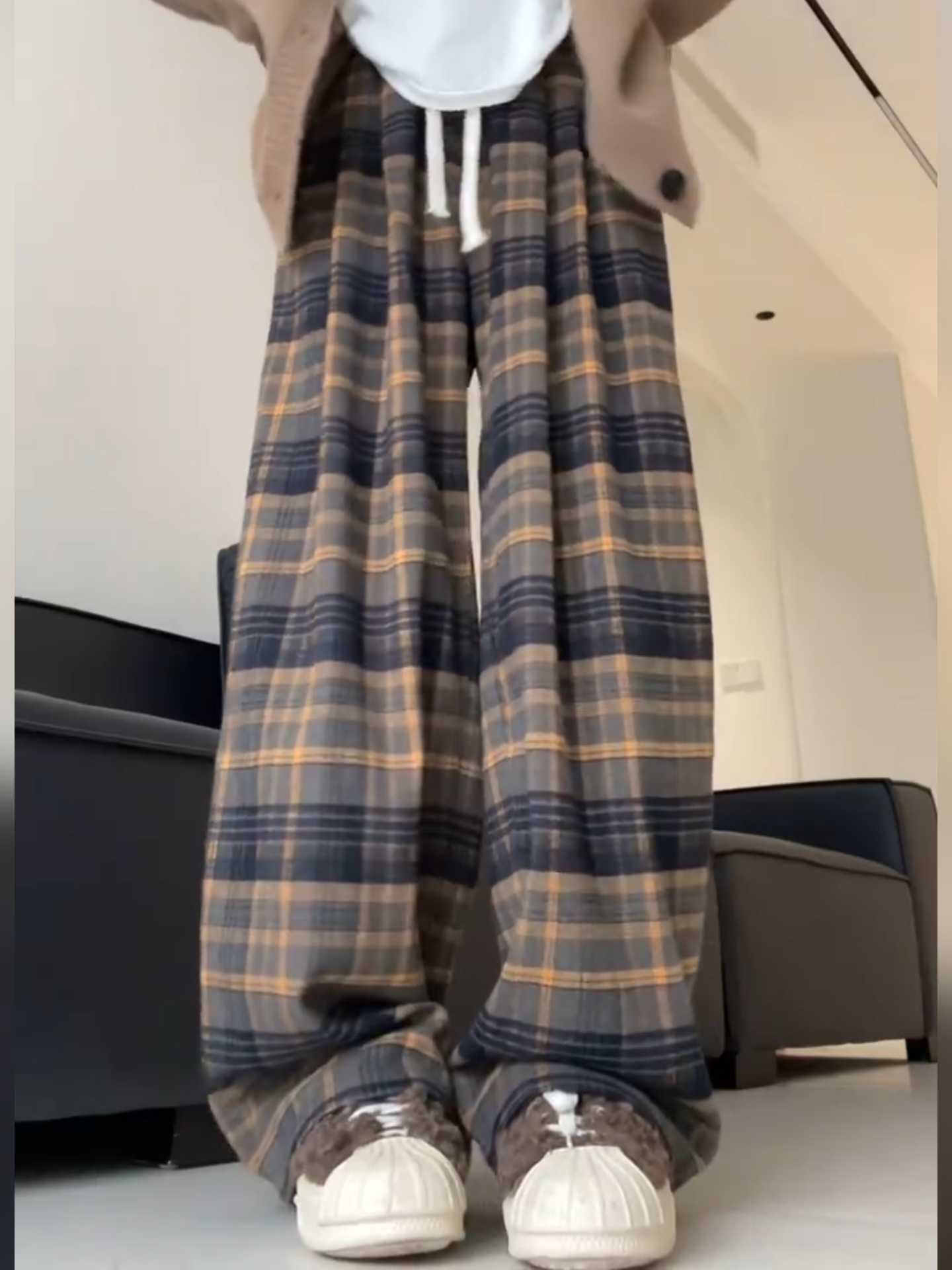 Grandma Aesthetic Casual Plaid Trousers