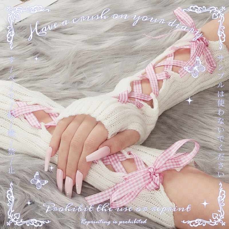 Soft Girl Bow Ribbon Strap Gloves