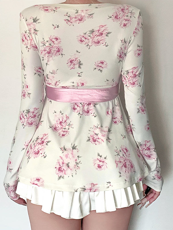 coquette floral bow long-sleeved shirt