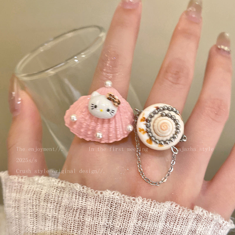 shell kitty kawaii ring
