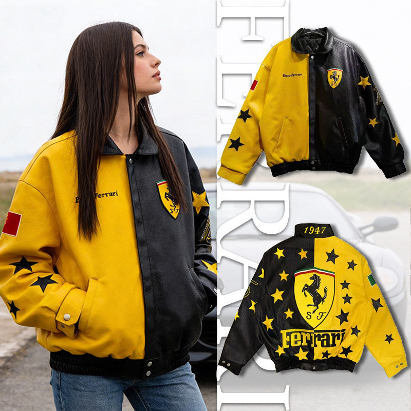Racing-style leather moto jacket