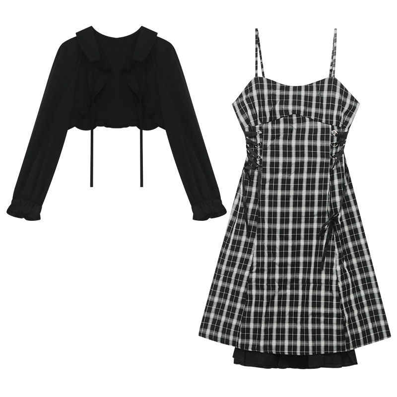 Dark Coquette Plaid Suspender Dress