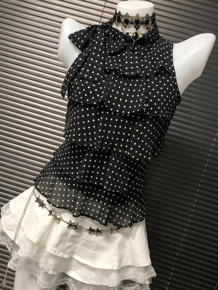 polka dots mesh bow top