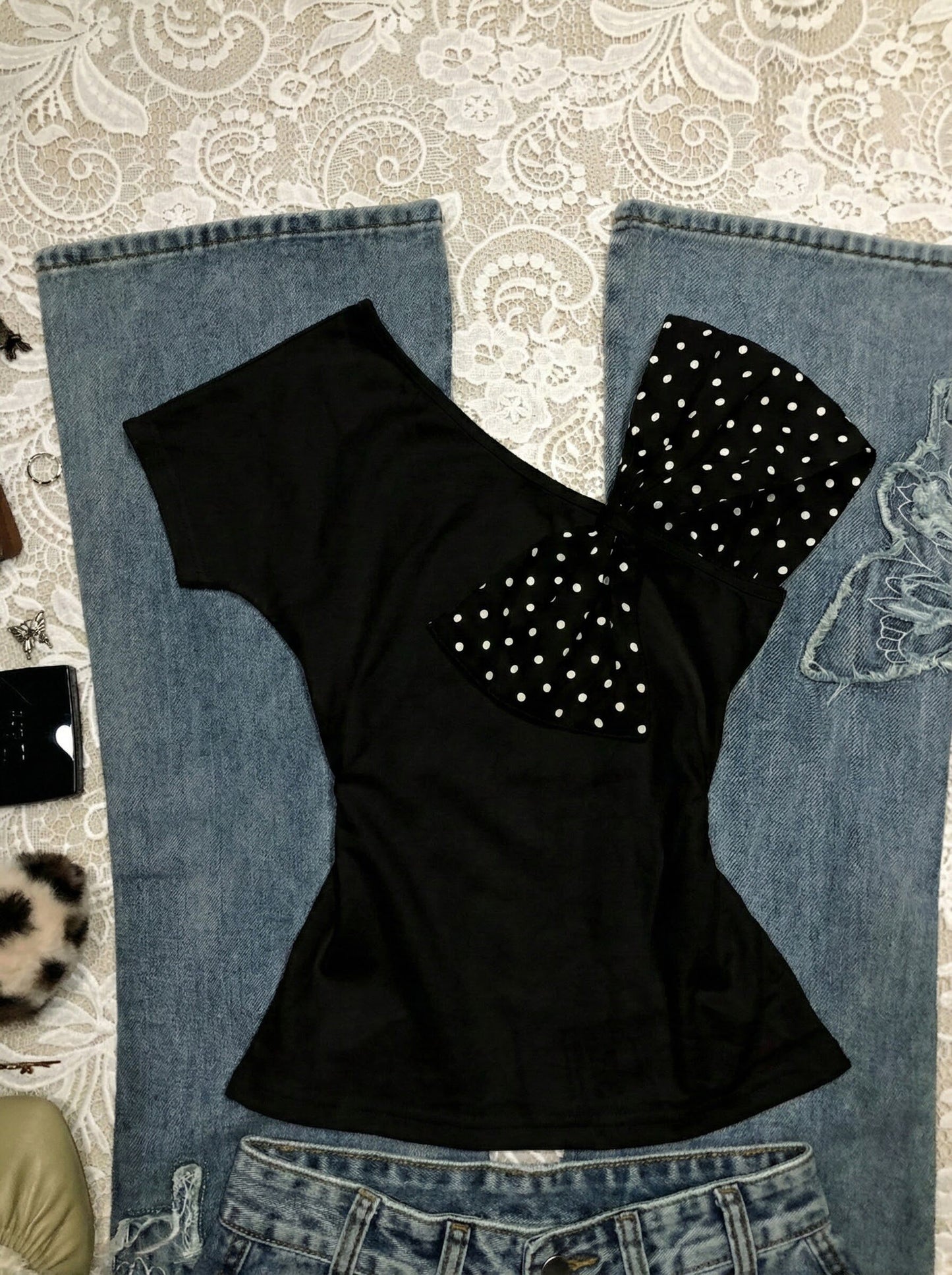 polka dots bow shirt
