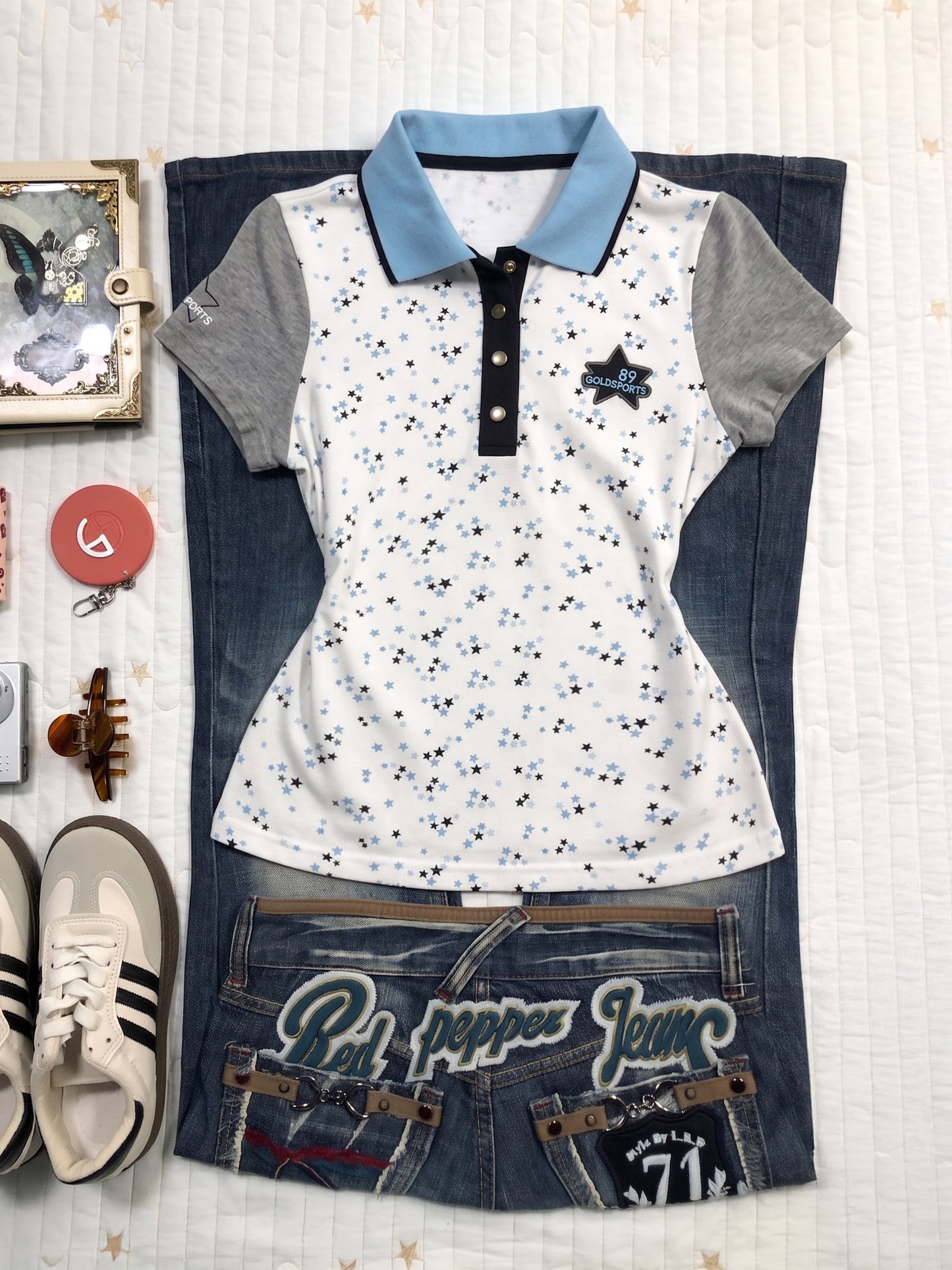 stars printed vintage polo shirt