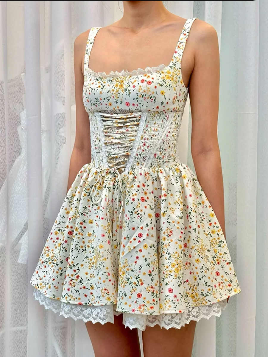 Straps Floral Princess Suspender Dress