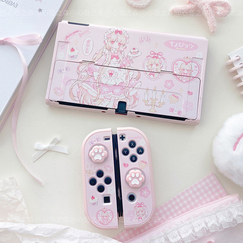 Cute pink switch oled protective case 【oled】 Milk pink (hard back panel + hard handle) (can open the stand) (free rocker cap)
