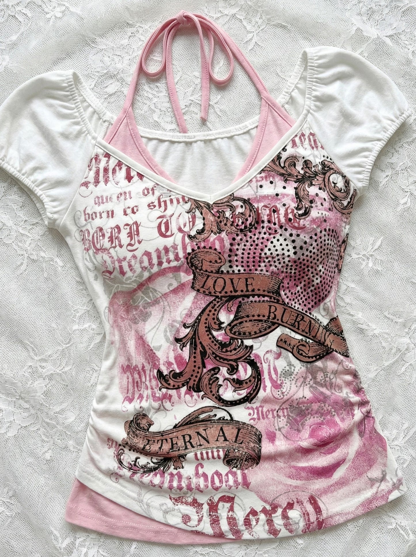 vintage print halter top shirt