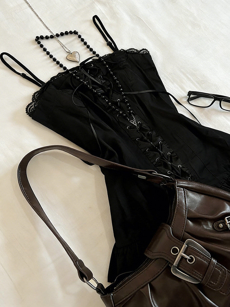 ruffled trim corset suspender dress