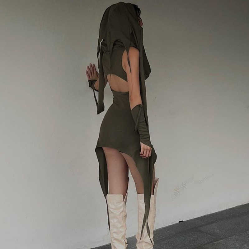 Grunge Hooded Irregular Dress