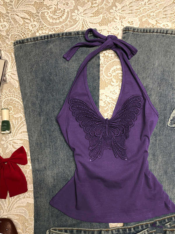Bow Embroidered Halter-neck Top