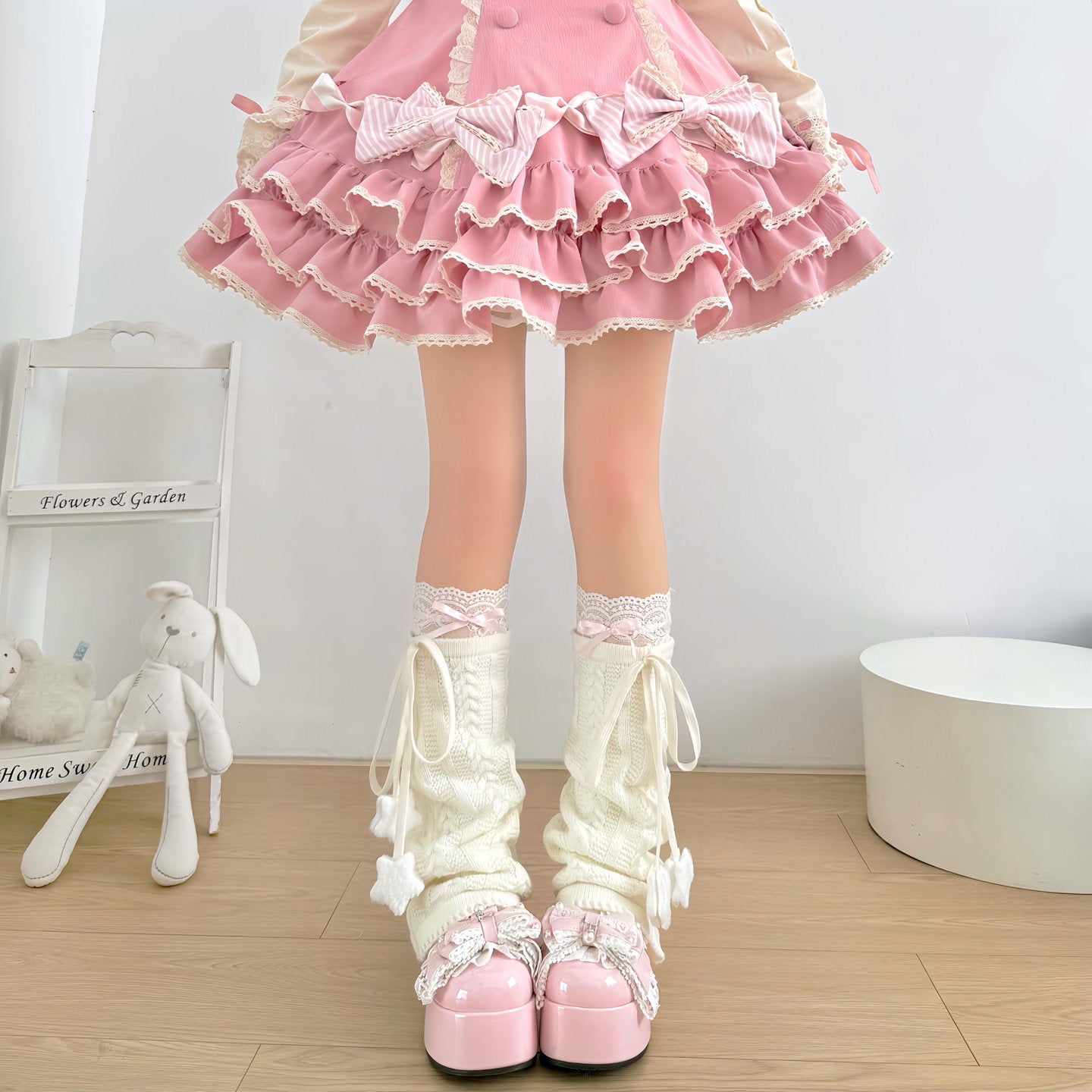 Sweet Cute Star & Bow Ribbon Ties Leg Warmers