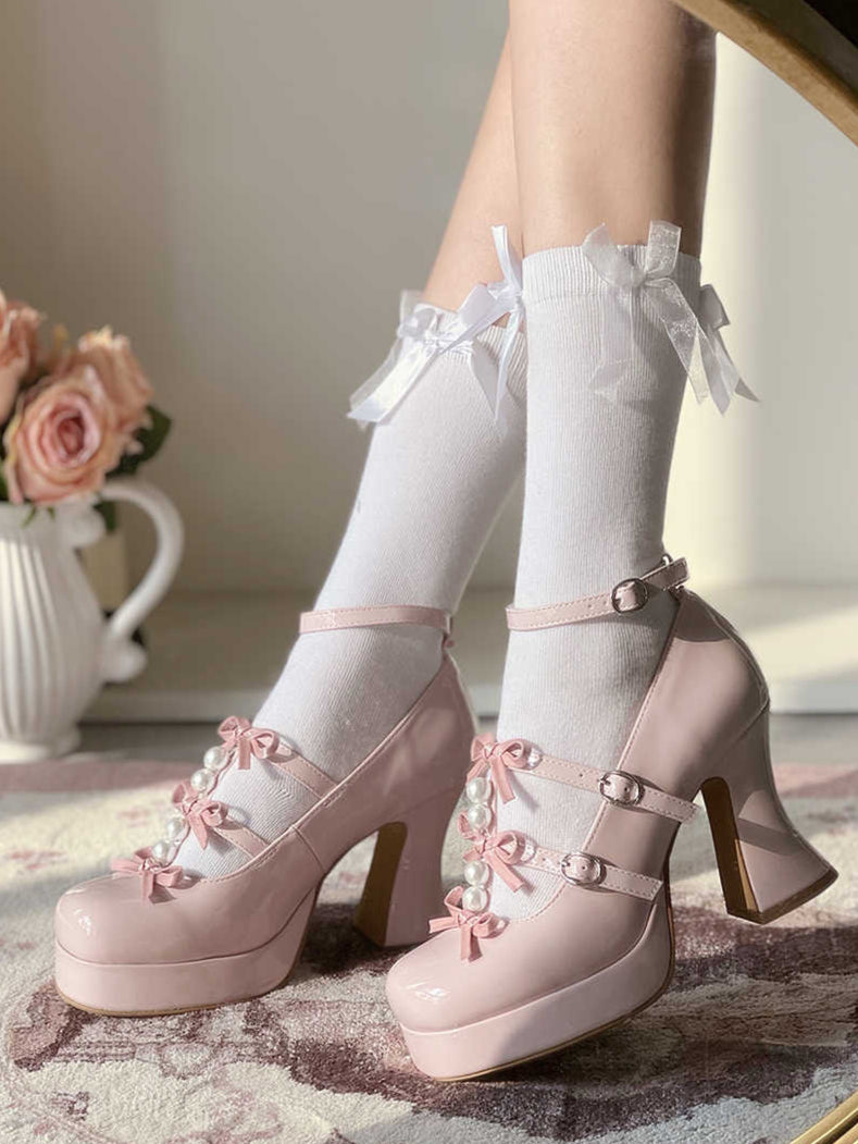 Bow Pearl Platform Lolita Shoes