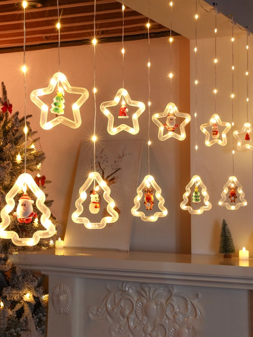 Christmas curtain hanging star lights