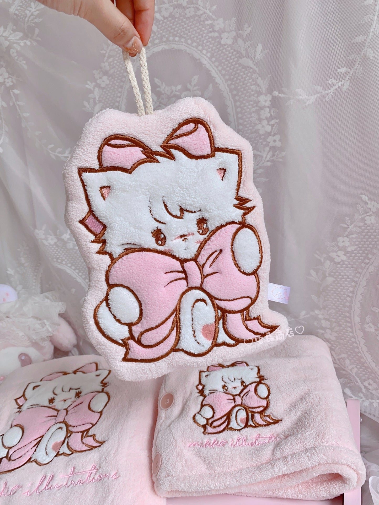 kawaii hair drying cap and hand towel