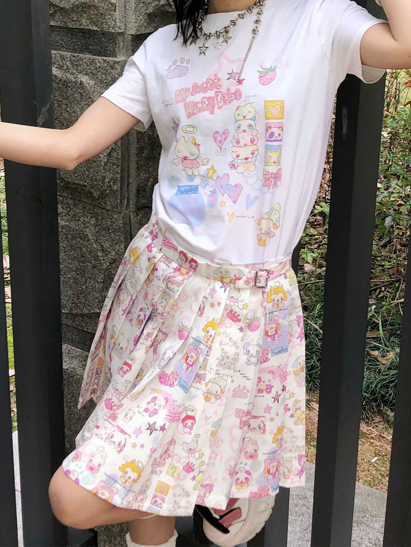 Y2K Cute Cartoon Pleated Skirt