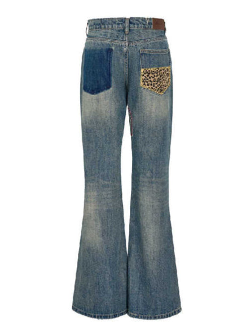 Star Patched Ripped Retro Street Jeans