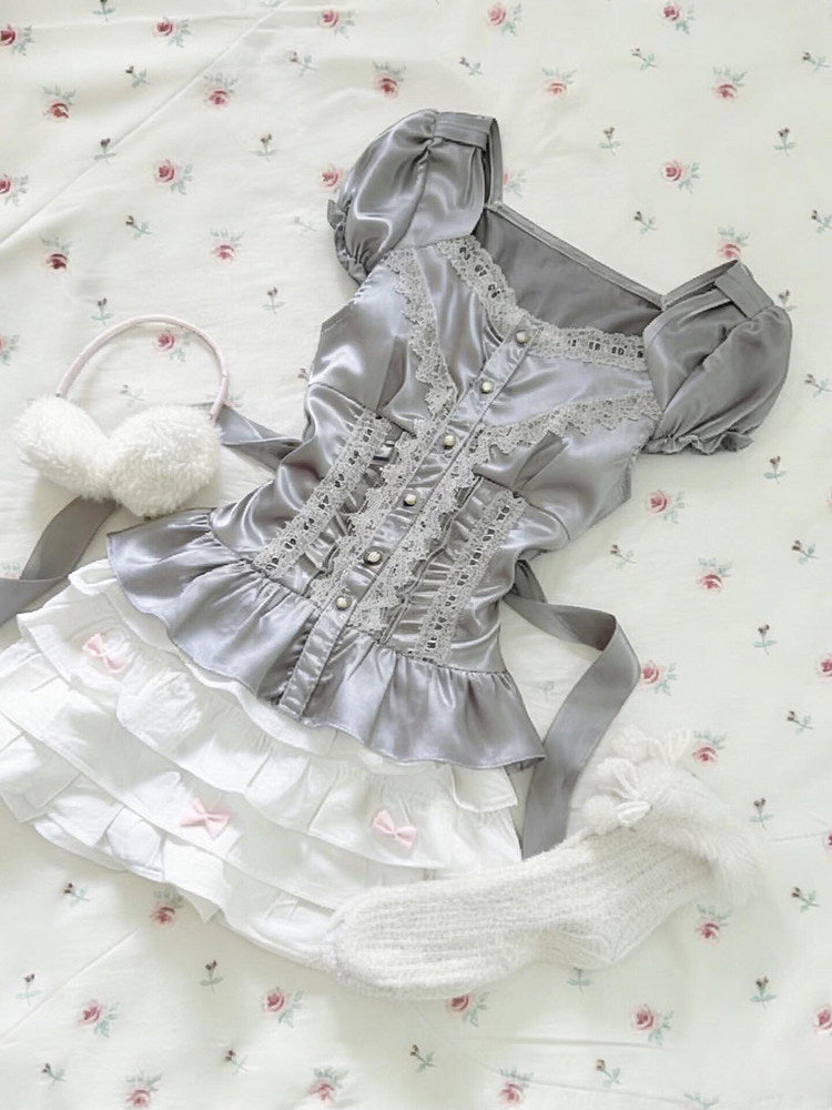 retro gray straps corset shirt